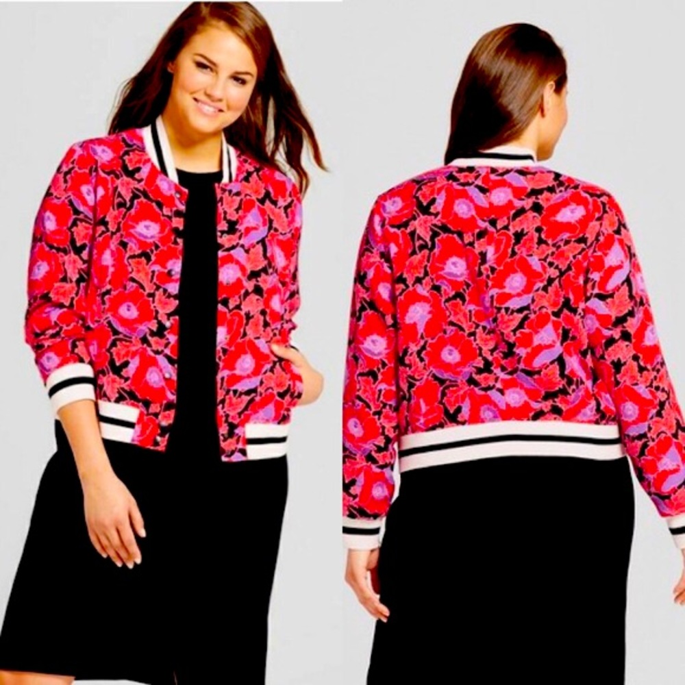Red Poppy print Bomber Jacket NWT